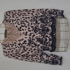 ALMOST FAMOUS Animal Print And Lace V-neck Cropped Cardigan Size L